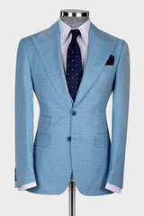 Sky Blue Three Pieces Peaked Lapel Men Suits