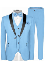 Sky Three Pieces Shawl Lapel Blue Wedding Suits For Men