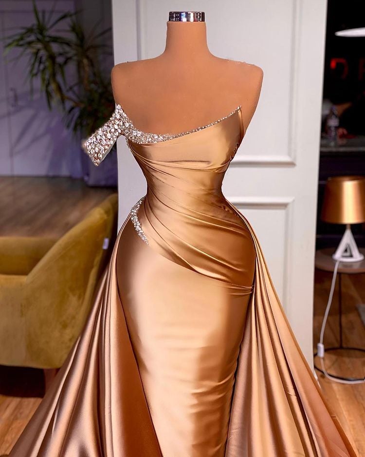 Sleeveless Beadings Mermaid Prom Dress One Shoulder With Detachable skirt