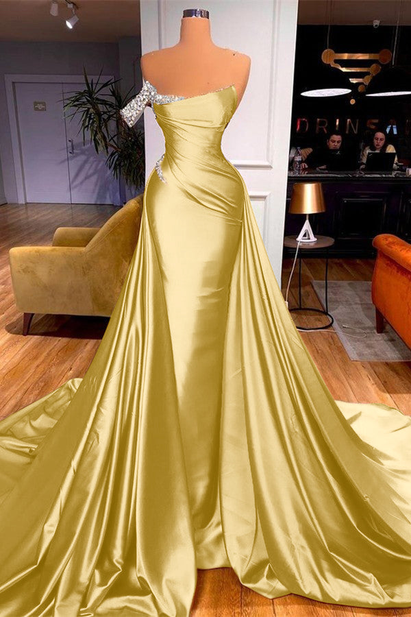 Sleeveless Beadings Mermaid Prom Dress One Shoulder With Detachable skirt