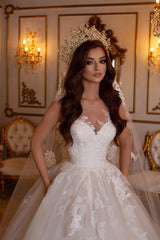 Sleeveless Princess Tulle Wedding Dress With Appliques-27dress