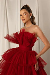 27Dress Sleeveless Strapless Layers A-line Evening Dress-Front-Detail