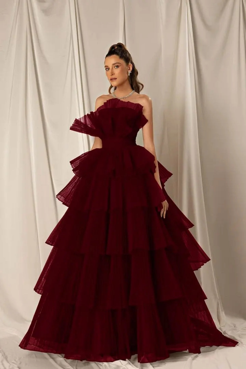 27Dress Sleeveless Strapless Layers A-line Evening Dress-Front