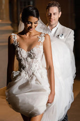 Sleeveless Tulle Wedding Dress Long With Appliques-27dress
