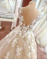 Sleeveless V-Neck Wedding Dress Long With Appliques-27dress