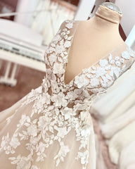 Sleeveless V-Neck Wedding Dress Long With Appliques-27dress