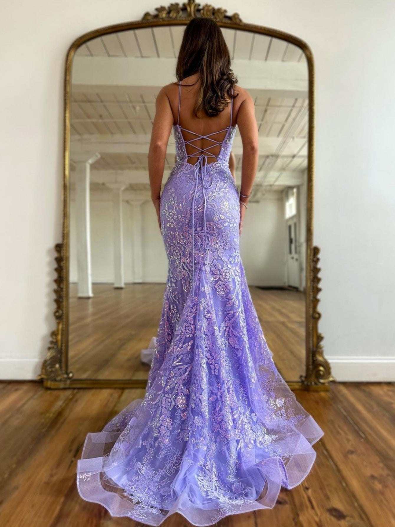 Spaghetti Strap Backless Sleeveless Mermaid Long Prom Dress With Appliques