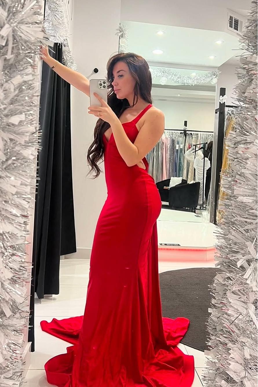 Spaghetti Strap Sleeveless Backless Long Mermaid Prom Dress With Ruffles