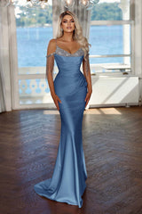 Spaghetti Strap Sleeveless Long Mermaid Prom Dress With Sequins