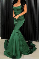 Spaghetti Strap Sleeveless Mermaid Prom Green Dress With Pleated