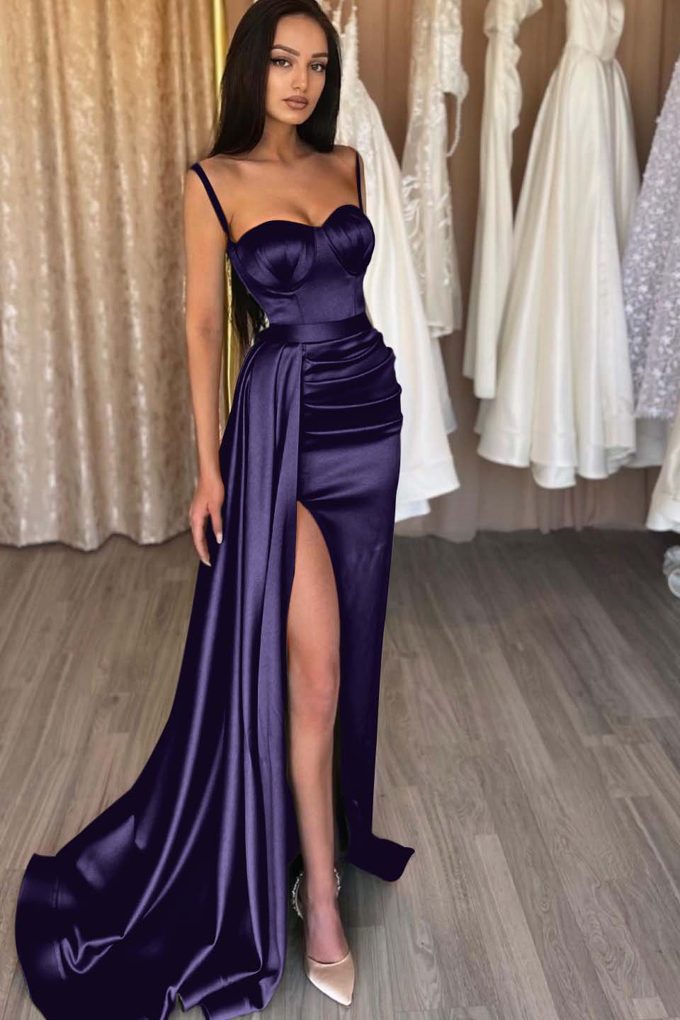 Spaghetti Strap Sweetheart Sage Mermaid Prom Dress With Split