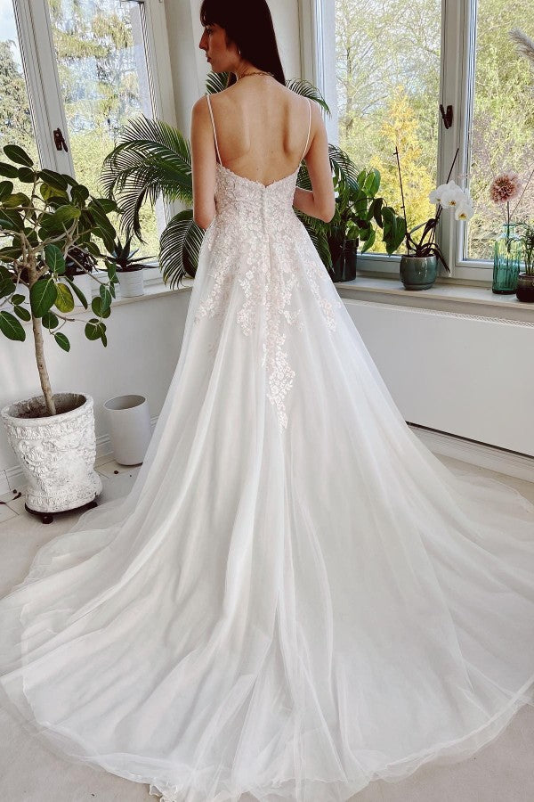 Load image into Gallery viewer, Spaghetti-Straps Appliques Wedding Dress A-Line Sweetheart-27dress
