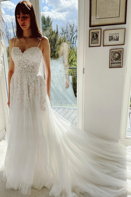 Load image into Gallery viewer, Spaghetti-Straps Appliques Wedding Dress A-Line Sweetheart-27dress
