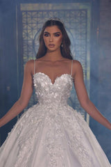 Spaghetti-Straps Ball Gown Wedding Dress Sleeveless With Appliques-27dress