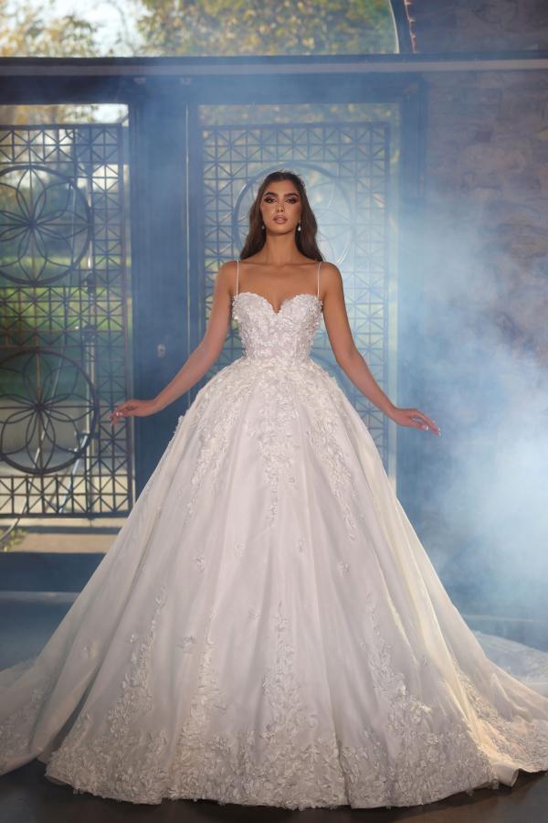 Spaghetti-Straps Ball Gown Wedding Dress Sleeveless With Appliques-27dress