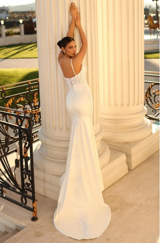 Spaghetti-Straps Lace Wedding Dress Mermaid Sleeveless Online-27dress