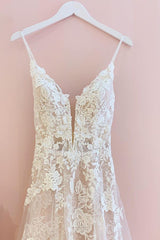 Spaghetti-Straps Lace Wedding Dress Sleeveless With Lace Appliques-27dress