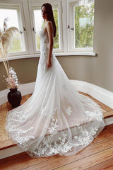 Spaghetti-Straps Open Back Wedding Dress With Appliques Sleeveless-27dress