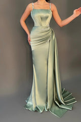 Spaghetti Straps Sleeveless Long Mermaid Prom Dress With Pleated And Sequins Beadings
