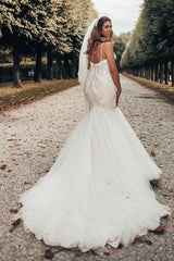 Spaghetti-Straps Sleeveless Wedding Dress Mermaid With Lace-27dress