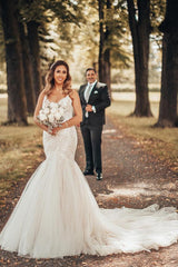 Spaghetti-Straps Sleeveless Wedding Dress Mermaid With Lace-27dress