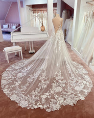 Spaghetti-Straps Sleeveless Wedding Dress Tulle With Appliques-27dress