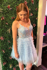 Spaghetti Straps Sweetheart Sheath A-Line Ruffle Homecoming Dress-27dress