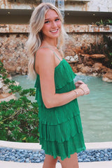 Spaghetti Straps Tiered Green Short Party Dress-27dress