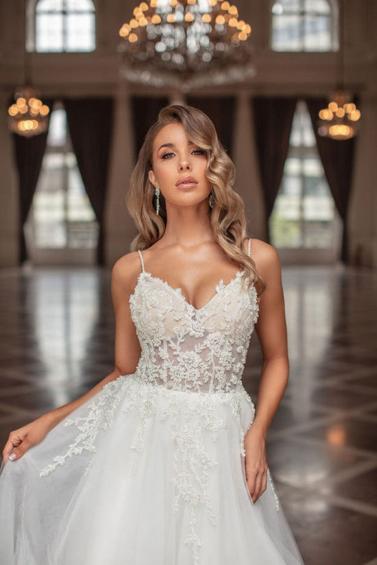 Spaghetti-Straps Wedding Dress Mermaid Lace Appliques Sleeveless-27dress