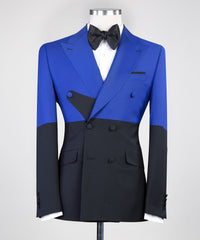 Sparkly And Double Breasted Peaked Lapel Blue Black Prom Suits