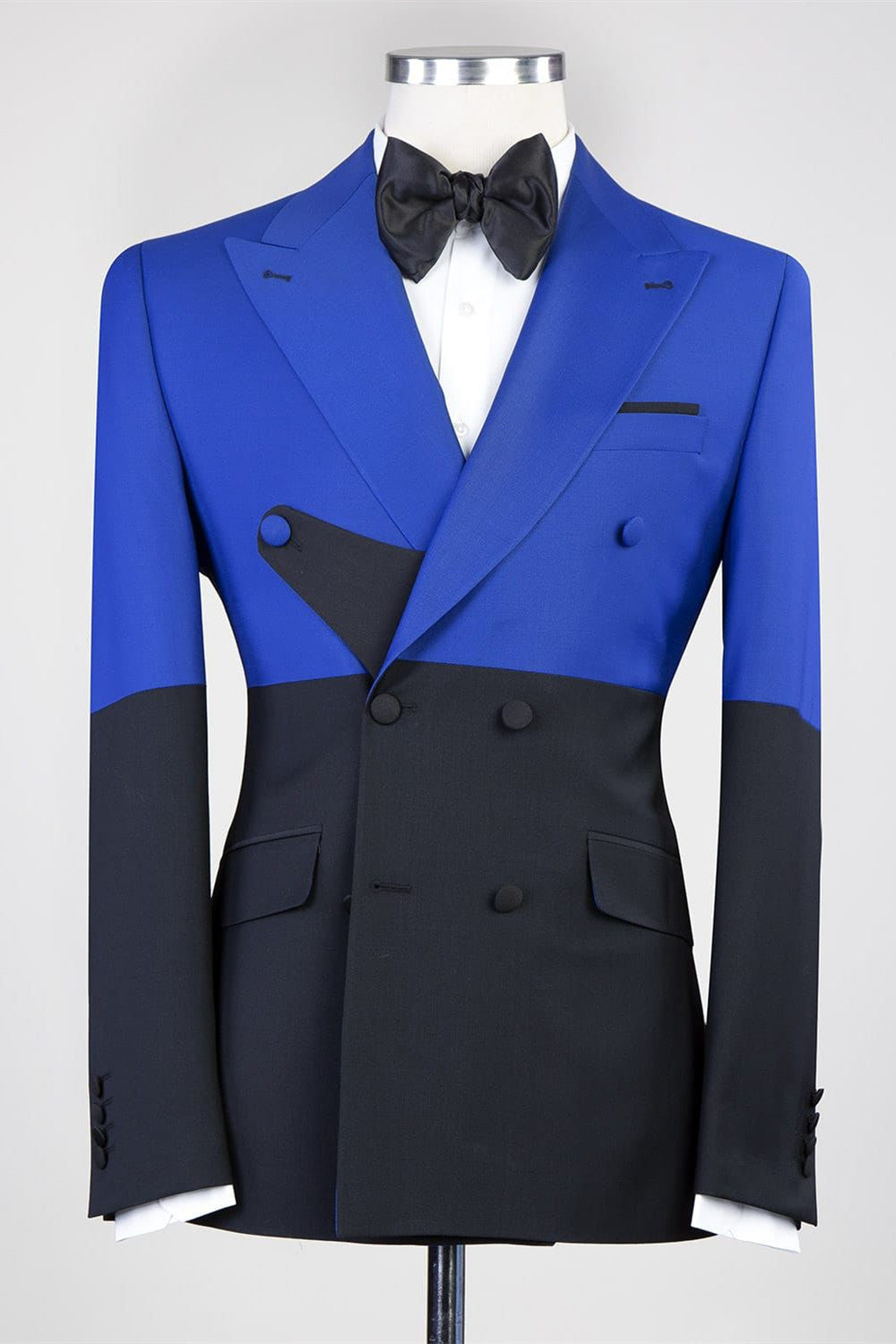 Sparkly And Double Breasted Peaked Lapel Blue Black Prom Suits