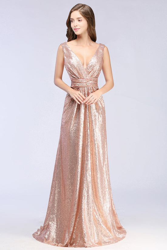 Sparkly Sequined V-Neck Sleeveless Bridesmaid Dress Online-27dress