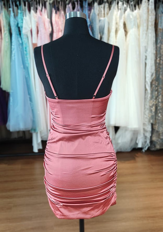 Square Neckline Sleeveless Satin Short Dress - Sheath/Column Homecoming Dress-27dress