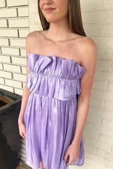 Strapless Lavender Ruffles Short Party Dress