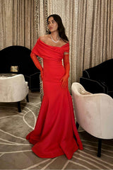Strapless Off the Shoulder Long Mermaid Prom Dress With Gloves Pleated