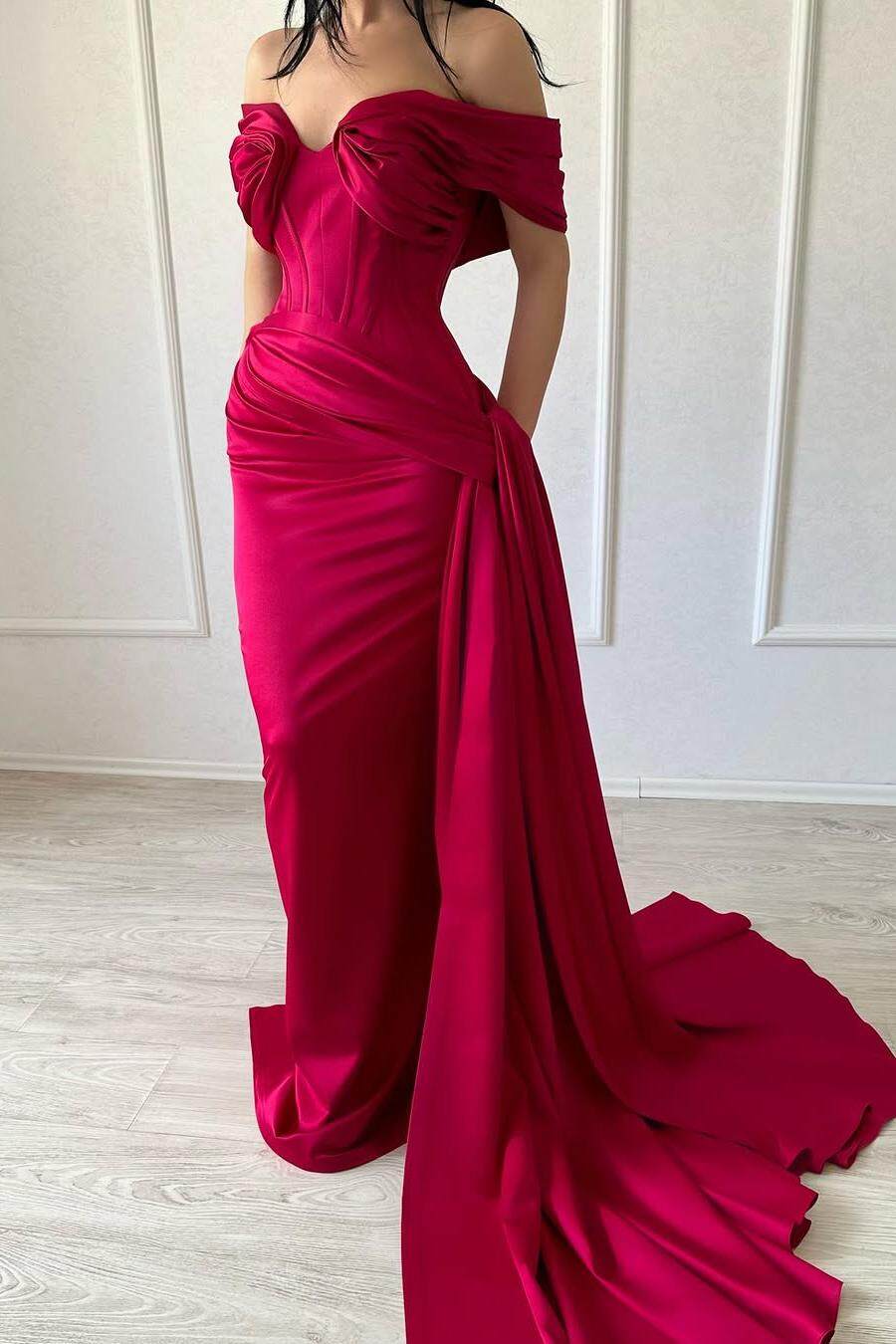 Strapless Off the Shoulder Long Mermaid Prom Dress With Pleated