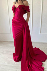 Strapless Off the Shoulder Long Mermaid Prom Dress With Pleated