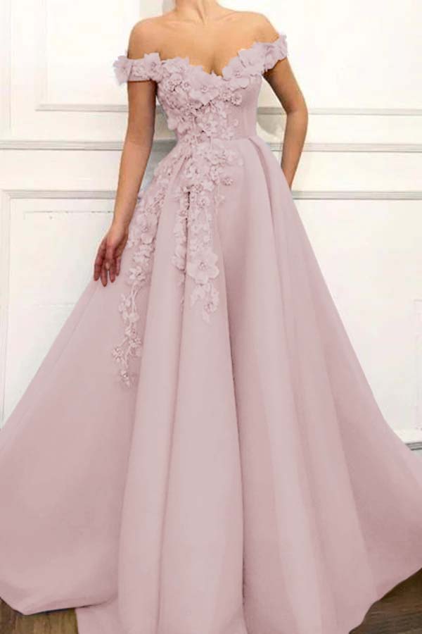 Strapless Off the Shoulder Sleeveless Long Prom Dress With Appliques