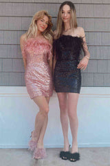 Strapless Sheath Homecoming Dress with Feather-27dress