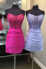 Strapless Sheer Sheath Beaded Ruched Homecoming Dress-27dress