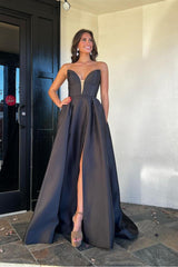 Strapless Sleeveless Floor Length Long Prom Dress With High Split
