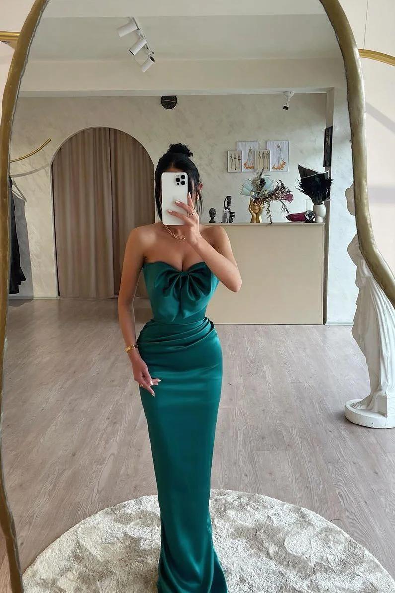 Strapless Sleeveless Long Mermaid Prom Dress With Bowknot Pleated
