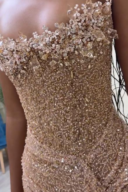 Strapless Sleeveless Long Mermaid Prom Dress With Sequins Split