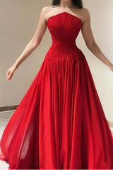 Strapless Sleeveless Long Prom Dress With High Split Ruffles
