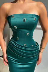 Strapless Sleeveless Mermaid Long Prom Dress With Pleated Beading