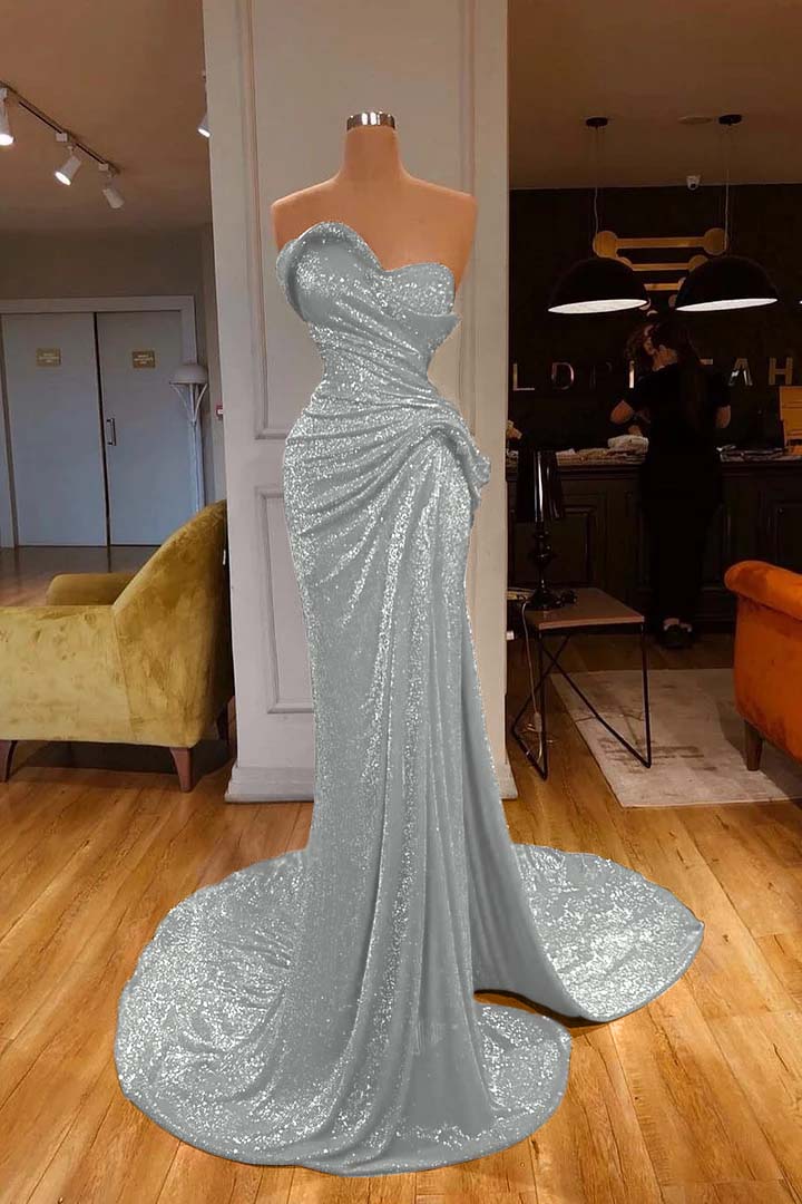 Strapless Sweetheart Sleeveless Long Mermaid Prom Dress Red With Sequins