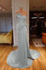 Strapless Sweetheart Sleeveless Long Mermaid Prom Dress Red With Sequins