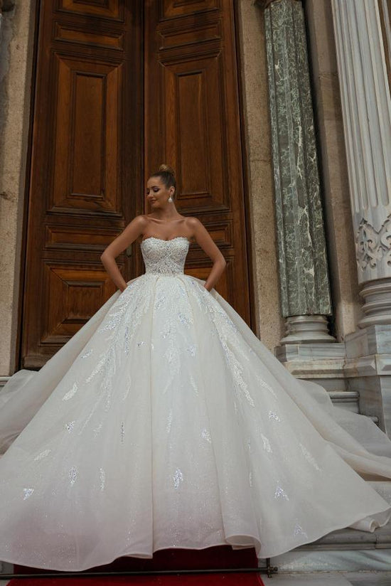 Strapless Wedding Dress Ball Gown With Lace Appliques-27dress