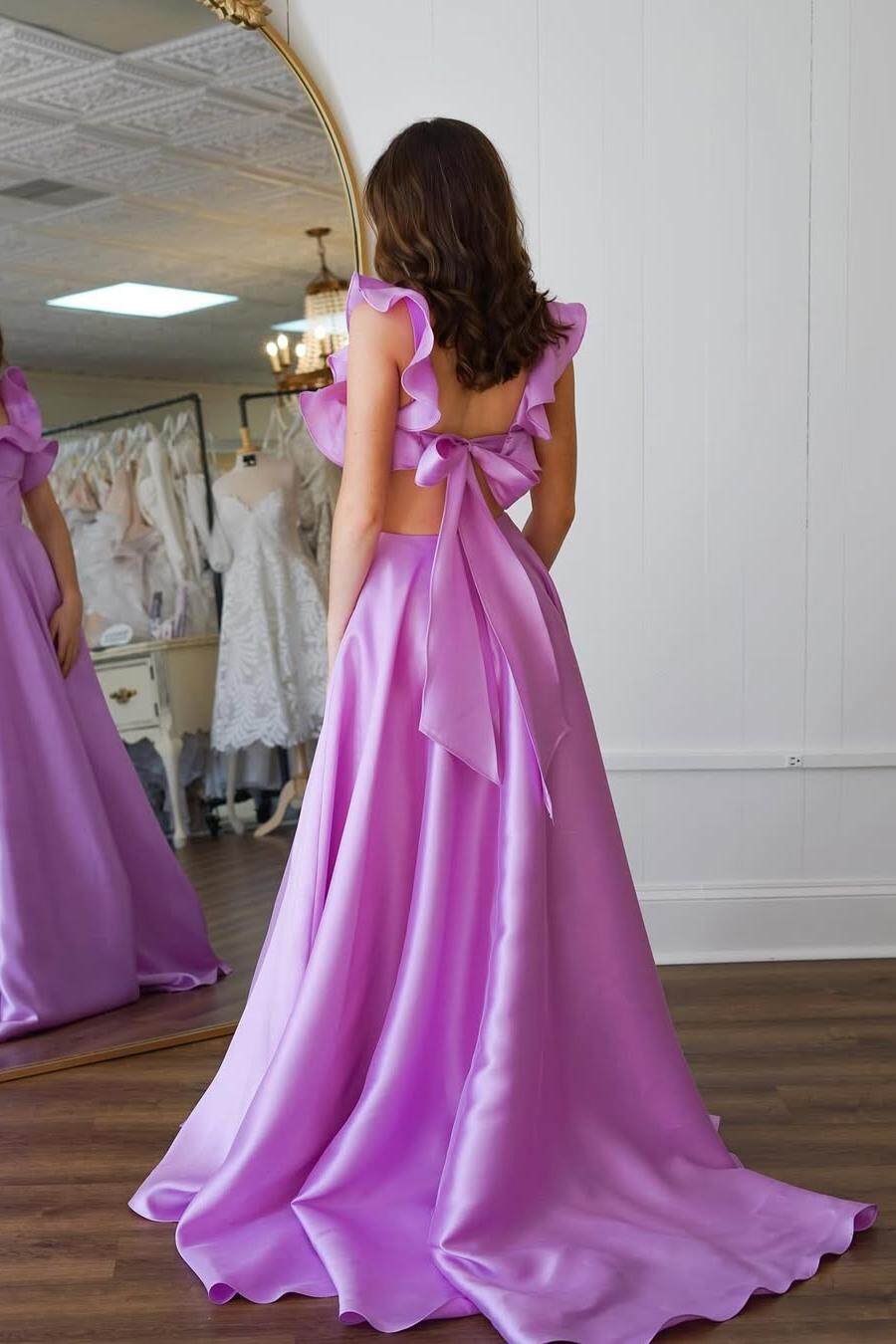 Straps Sleeveless Backless A Line Long Prom Dress With Ruffles