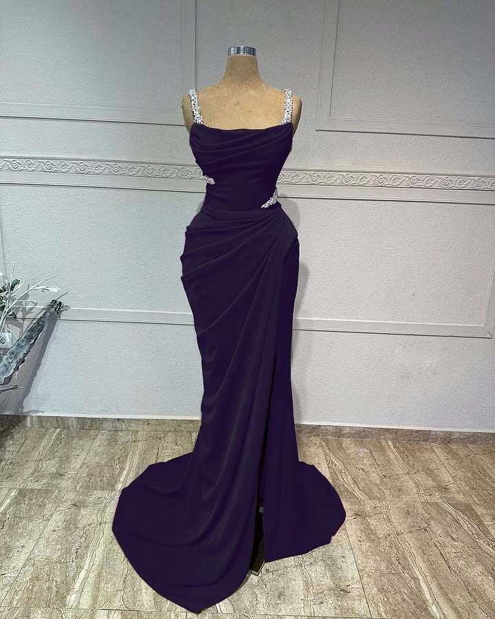 Straps Sleeveless Long Mermaid Prom Dress With Pleated Sequins